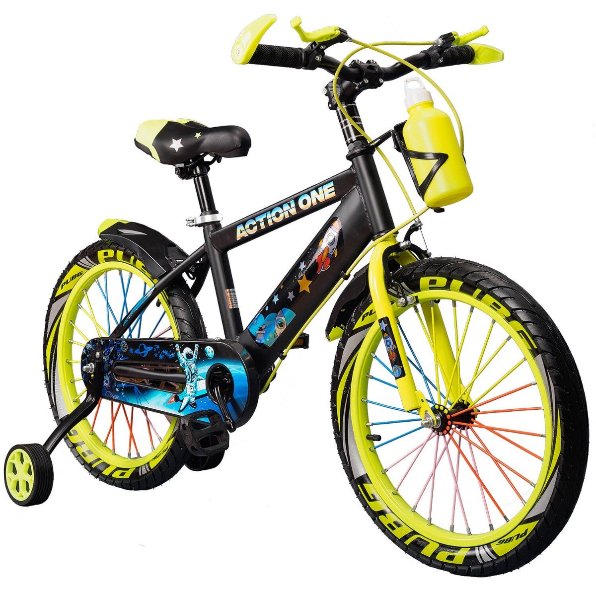 Bicicleta cu roti ajutatoare si bidon pentru apa Nova II, Action One, 18 inch, Verde