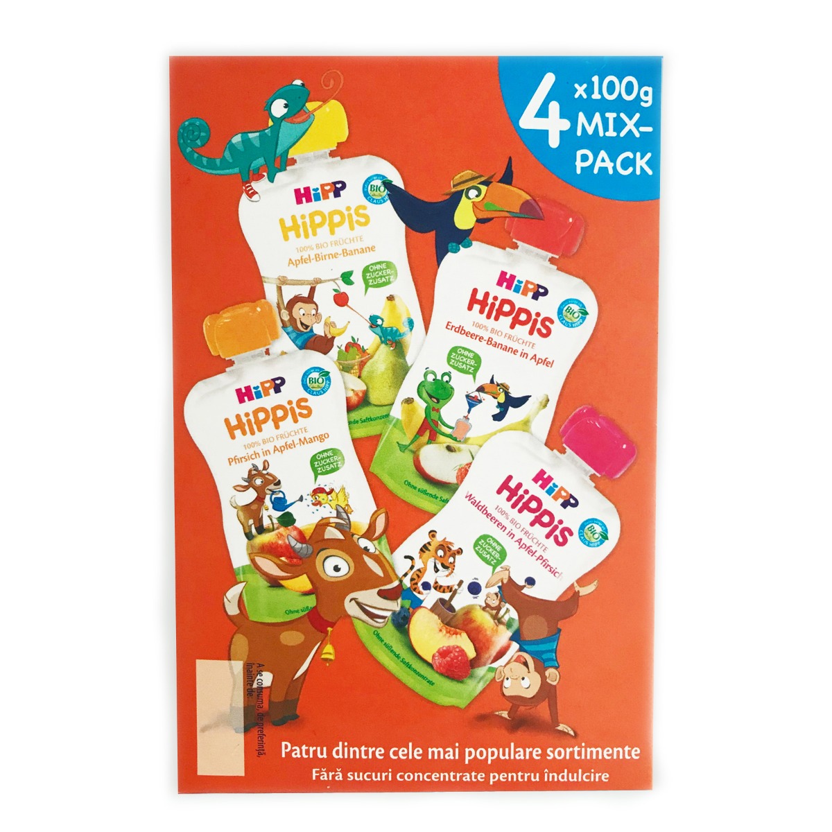 Piure de fructe hipp, mar, banana, par, 4 buc, 100 g