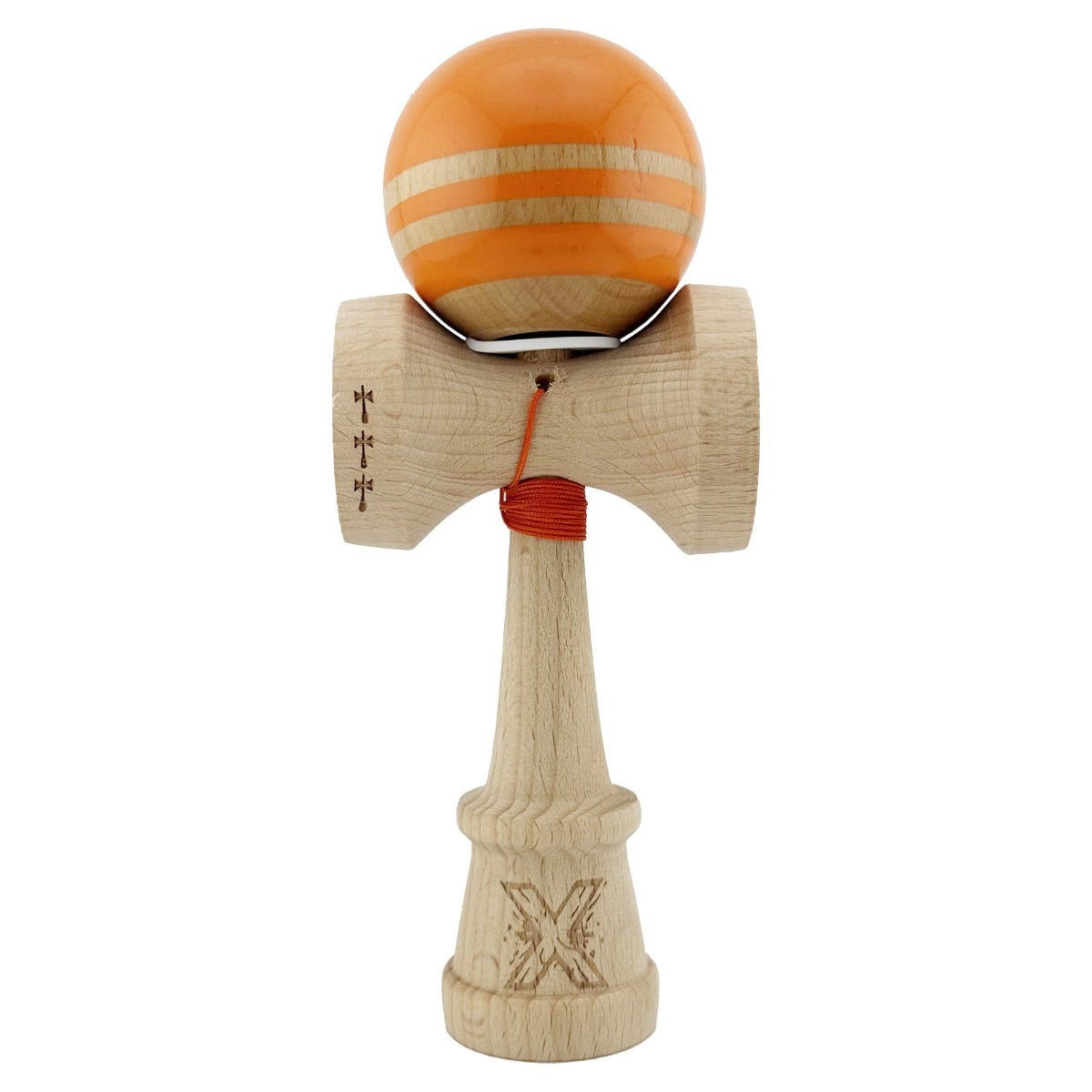 Jucarie de indemanare din lemn, Kendama X, Flippy, Rainbow, King Size V3, Super Sticky, 18 cm, Portocaliu, Maro