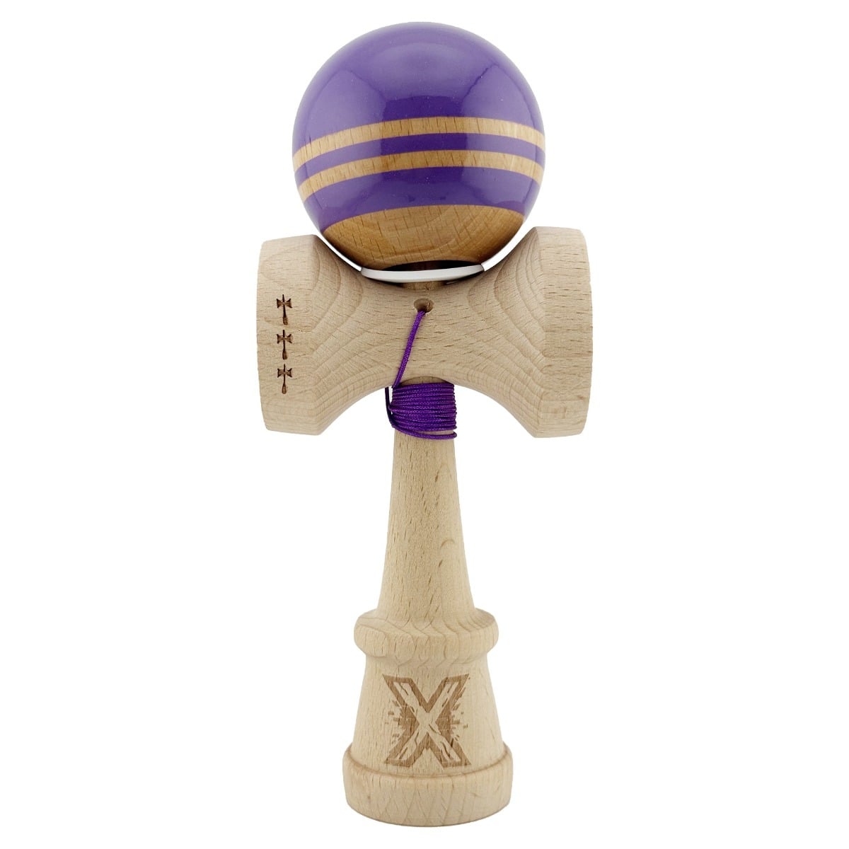 Jucarie de indemanare din lemn, Kendama X, Flippy, Rainbow, King Size V3, Super Sticky, 18 cm, Indigo, Maro