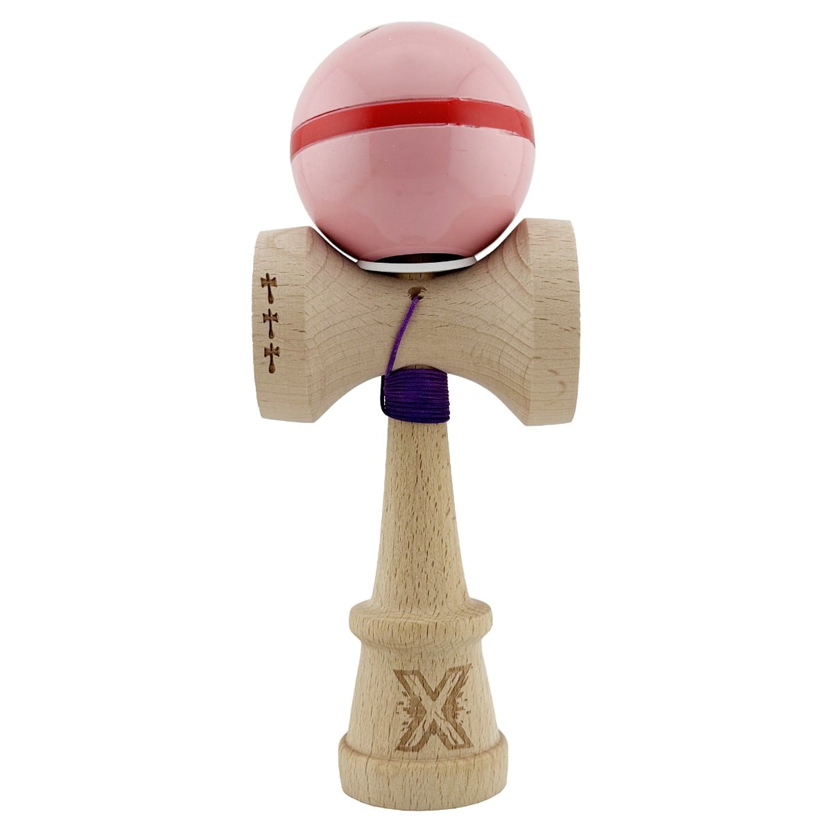 Jucarie de indemanare din lemn, Kendama X, Flippy, Silken, King Size V3, Super Sticky, 18 cm, Roz