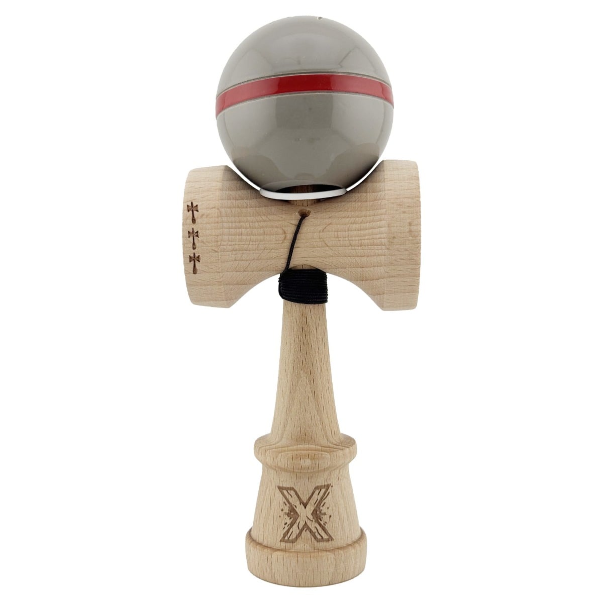 Jucarie de indemanare din lemn, Kendama X, Flippy, Silken, King Size V3, Super Sticky, 18 cm, Ice Gri