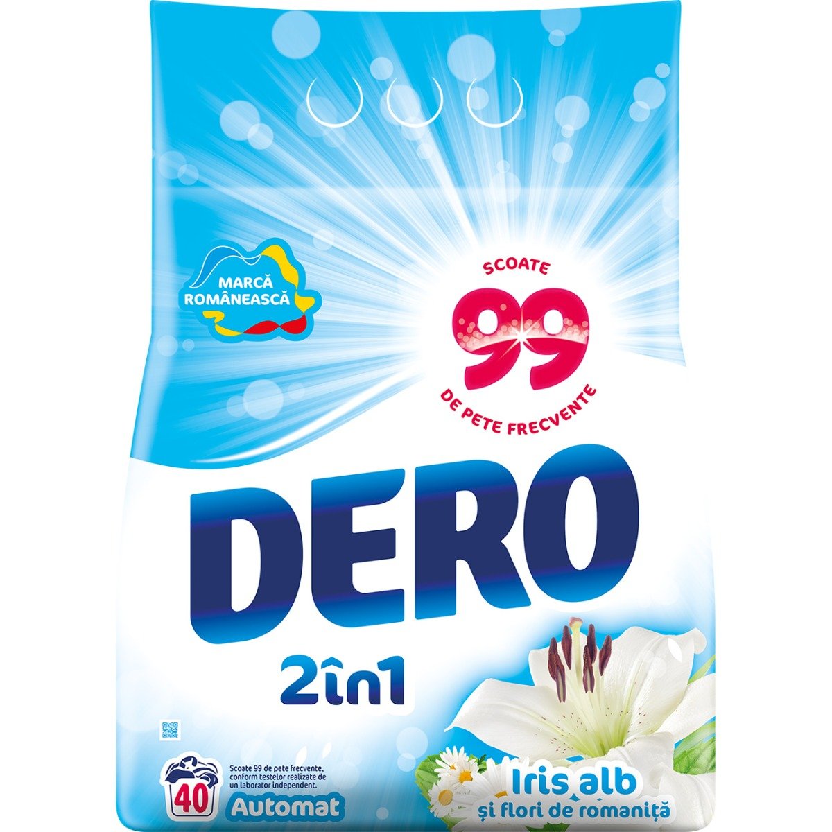 Detergent automat dero 2 in 1 iris alb, 40 spalari, 4 kg