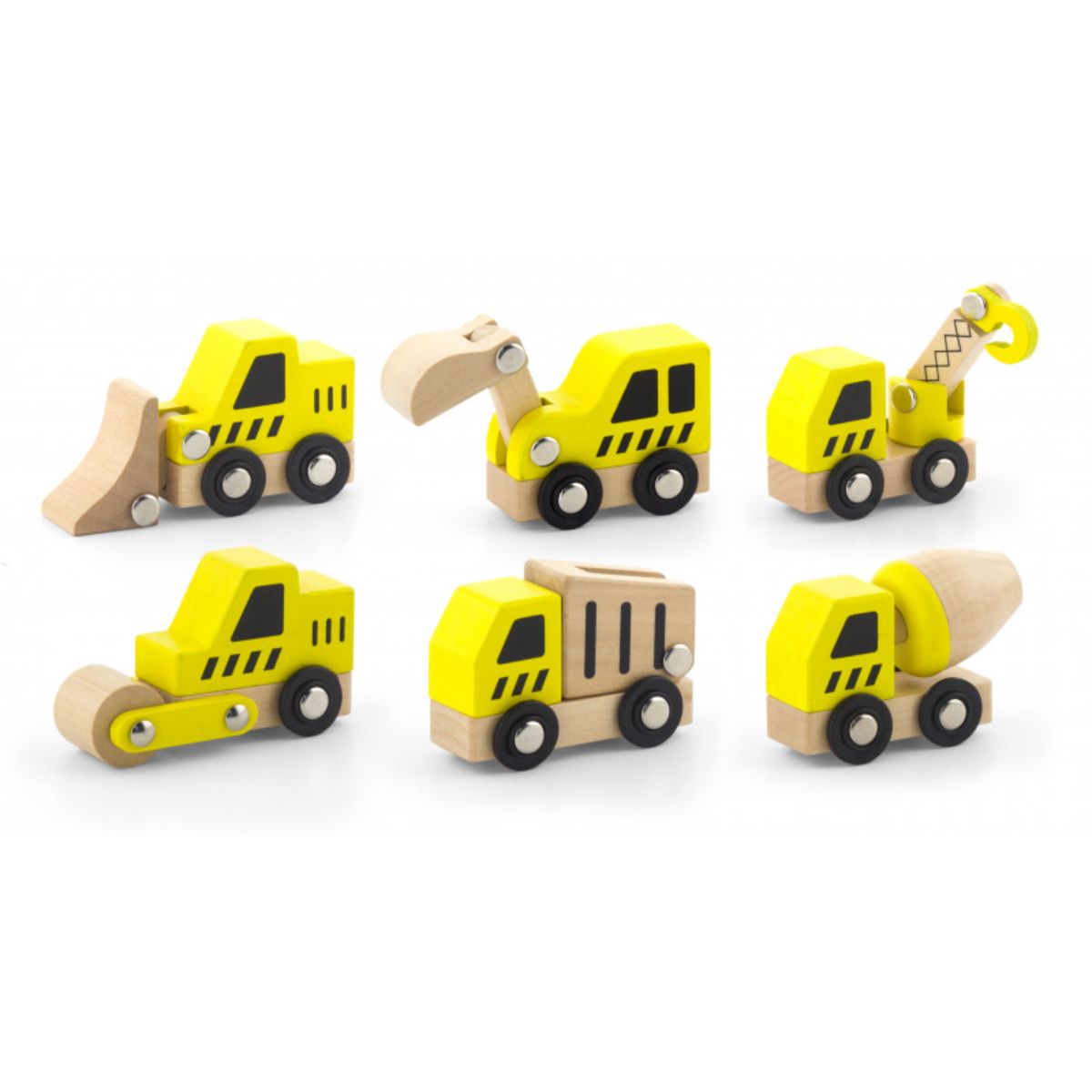 Set 6 vehicule de constructie, Viga Jucarii de lemn