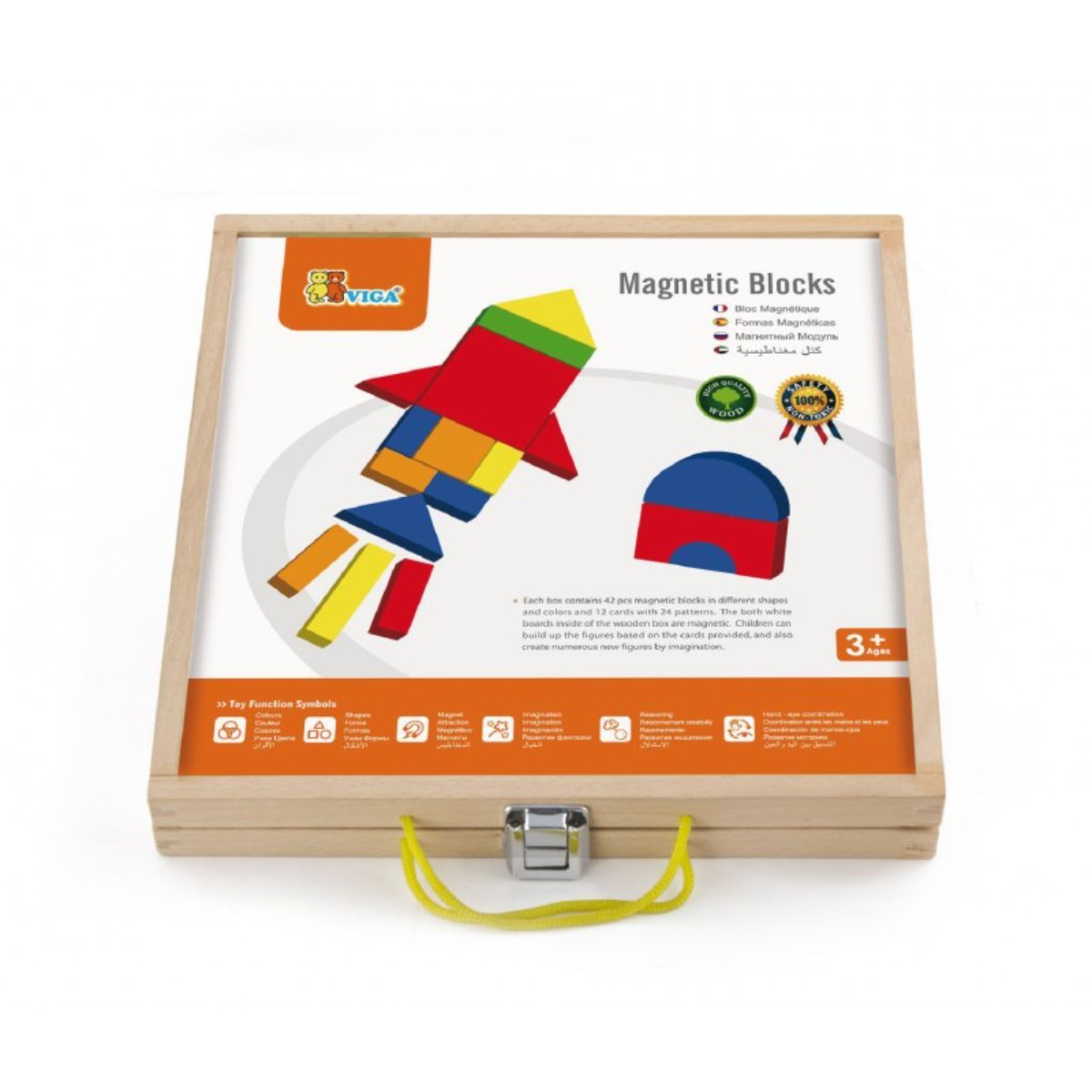 Set magnetic Viga, forme geometrice din lemn cu cutie Cutie imagine noua responsabilitatesociala.ro