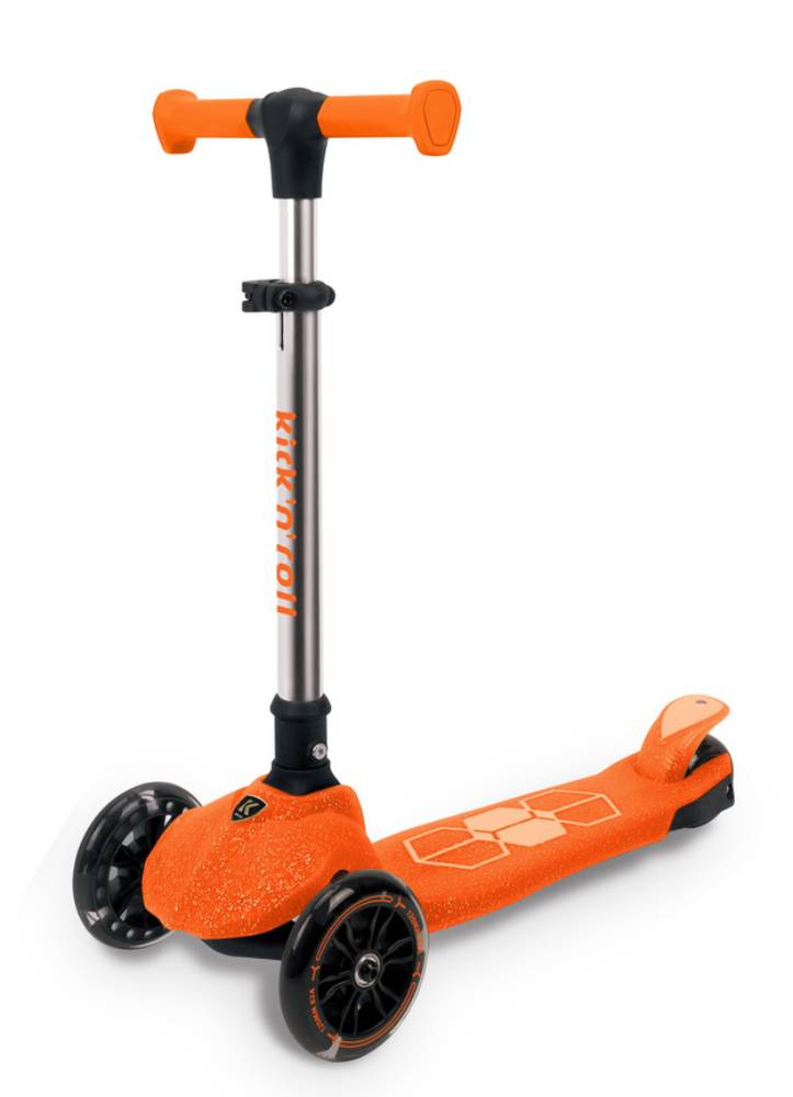 Trotineta pliabila cu 3 roti luminoase, ghidon reglabil si platforma cu banda LED, Kick'n Roll, L5 Jelly, Portocaliu