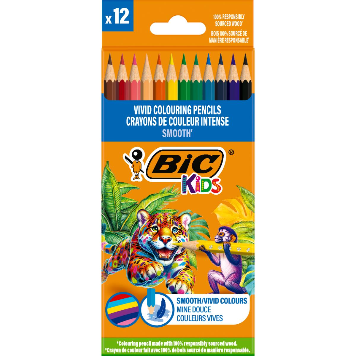 Set 12 creioane colorate, Bic, Evolution Smooth