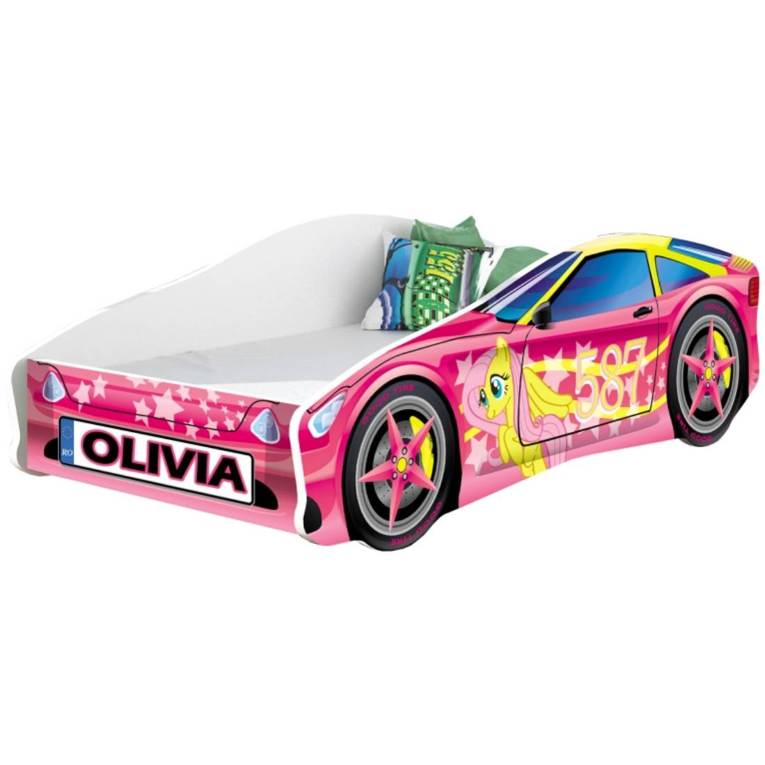 Pat tineret mykids race car 08 pink, somiera 140x70 cm