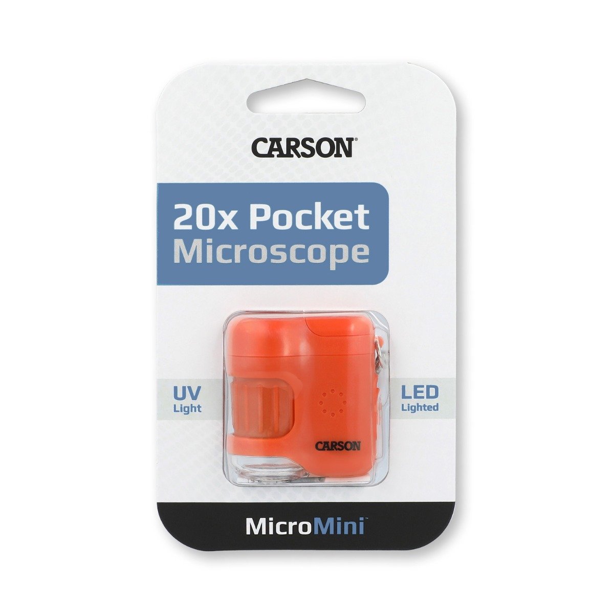 Microscop portabil cu breloc, marire 20x, Carson, MicroMini, Orange
