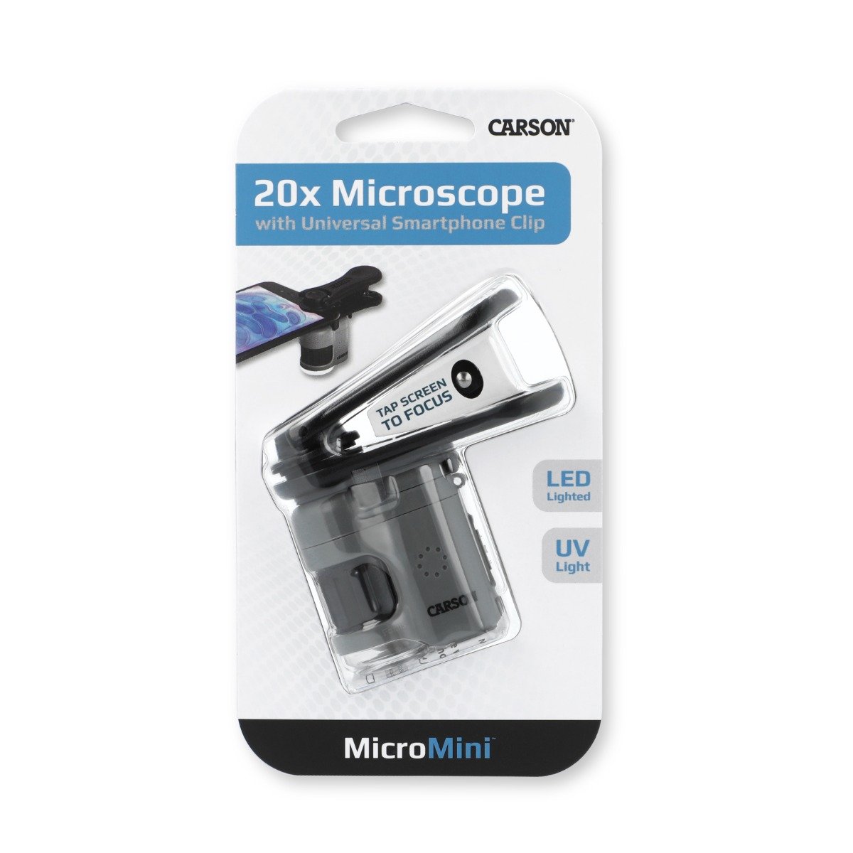 Microscop de buzunar cu adaptor pentru smartphone, Carson, marire 20x, MicroMini