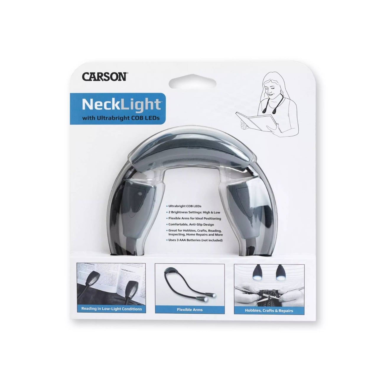 Lampa LED de gat hands-free cu doua surse de lumina, Carson, 70 lumeni