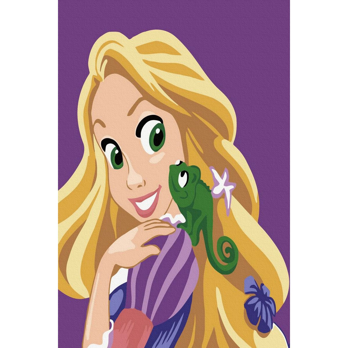 Set Acuarello, Pictura pe numere, Rapunzel, cu rama din lemn, pensule si culori acrilice acrilice