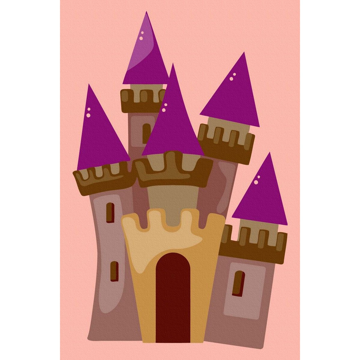 Set Acuarello, Pictura pe numere, Castelul, cu rama din lemn, pensule si culori acrilice acrilice