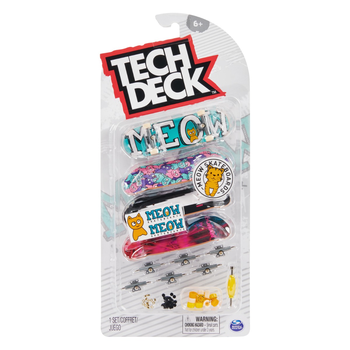 Set mini placa skateboard Tech Deck, 4 buc, Meow, 20140760