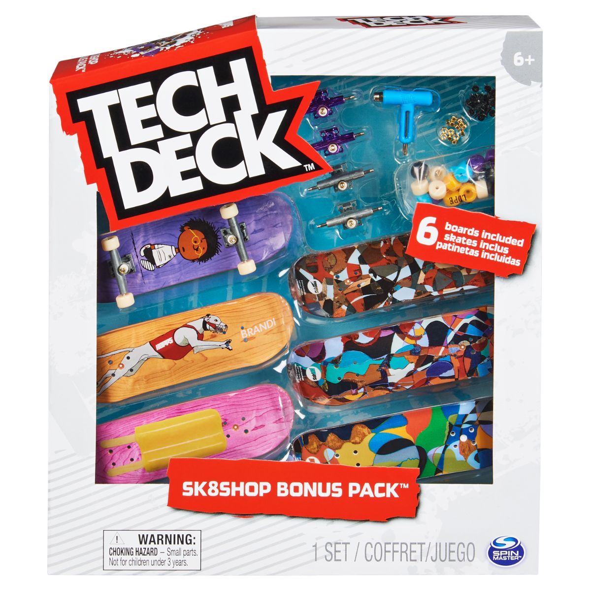 Set 6 mini placi skateboard, Tech Deck, Bonus Pack, 20136707