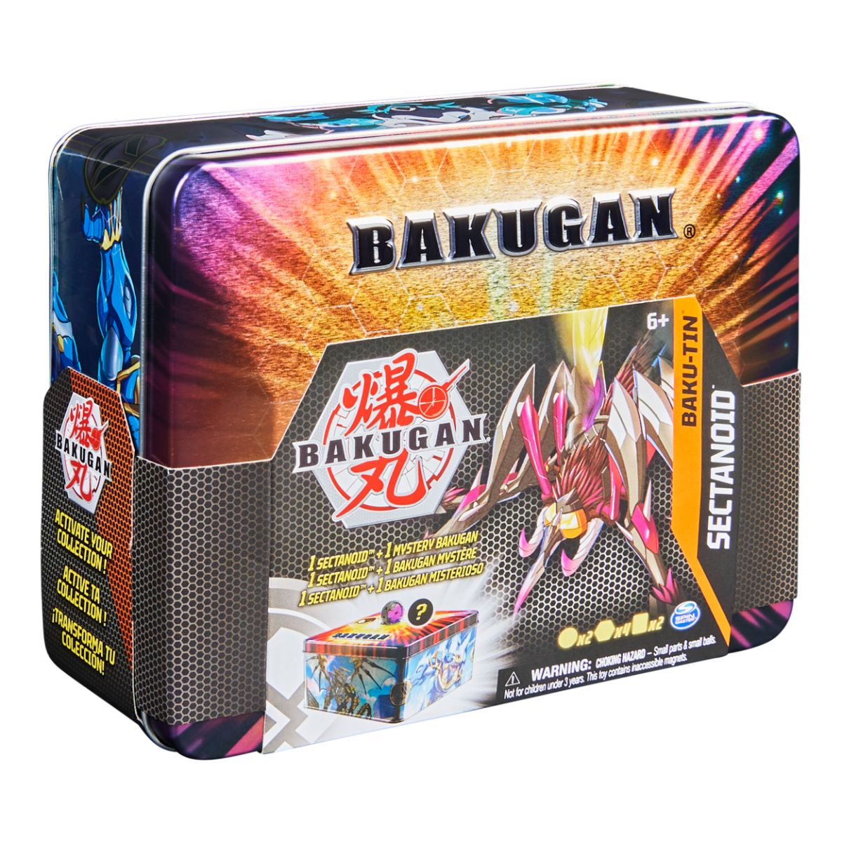 Set de joaca Bakugan, cu 2 Bakugani surpriza in cutie de metal, S4 Bakugan