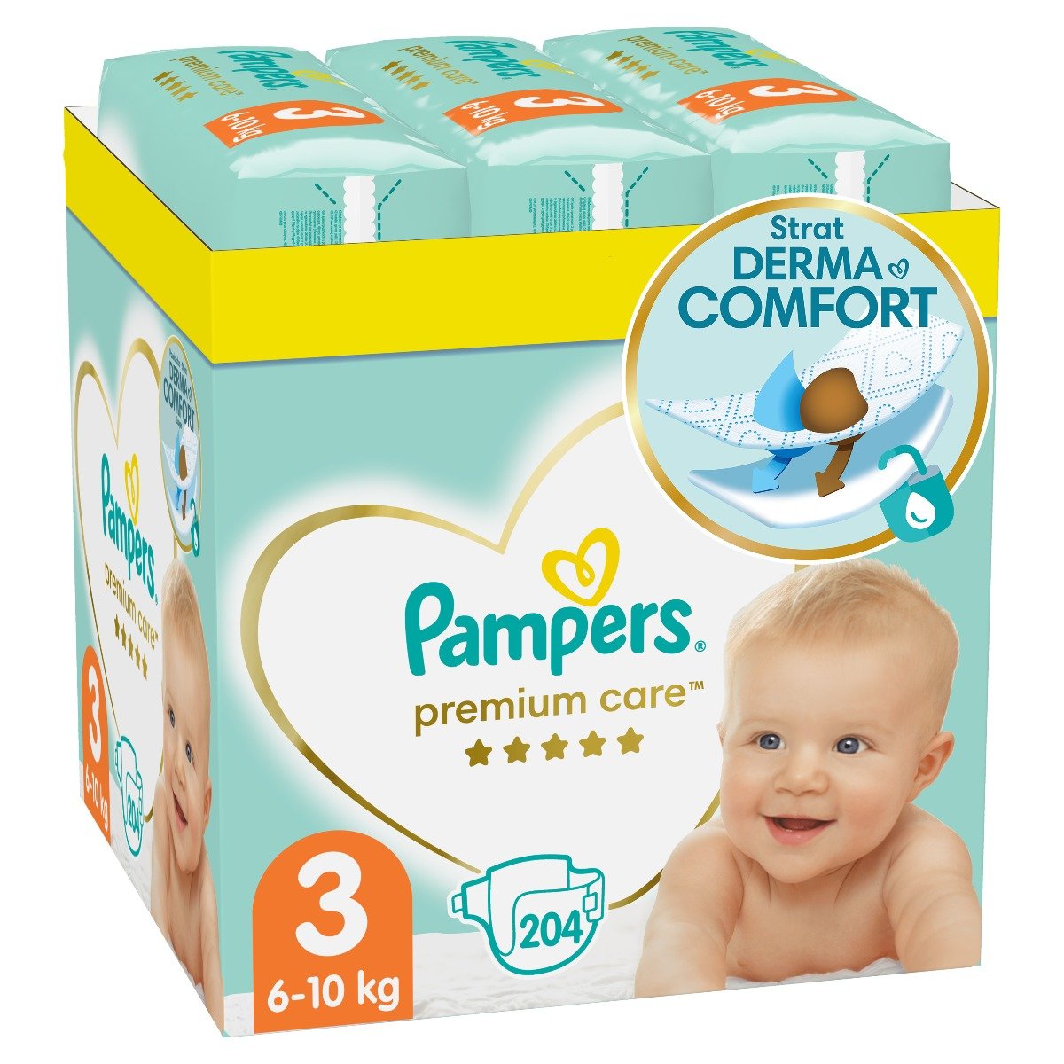 Scutece Pampers Premium Care XXL, Marimea 3, 6-10 kg, 204 buc 204