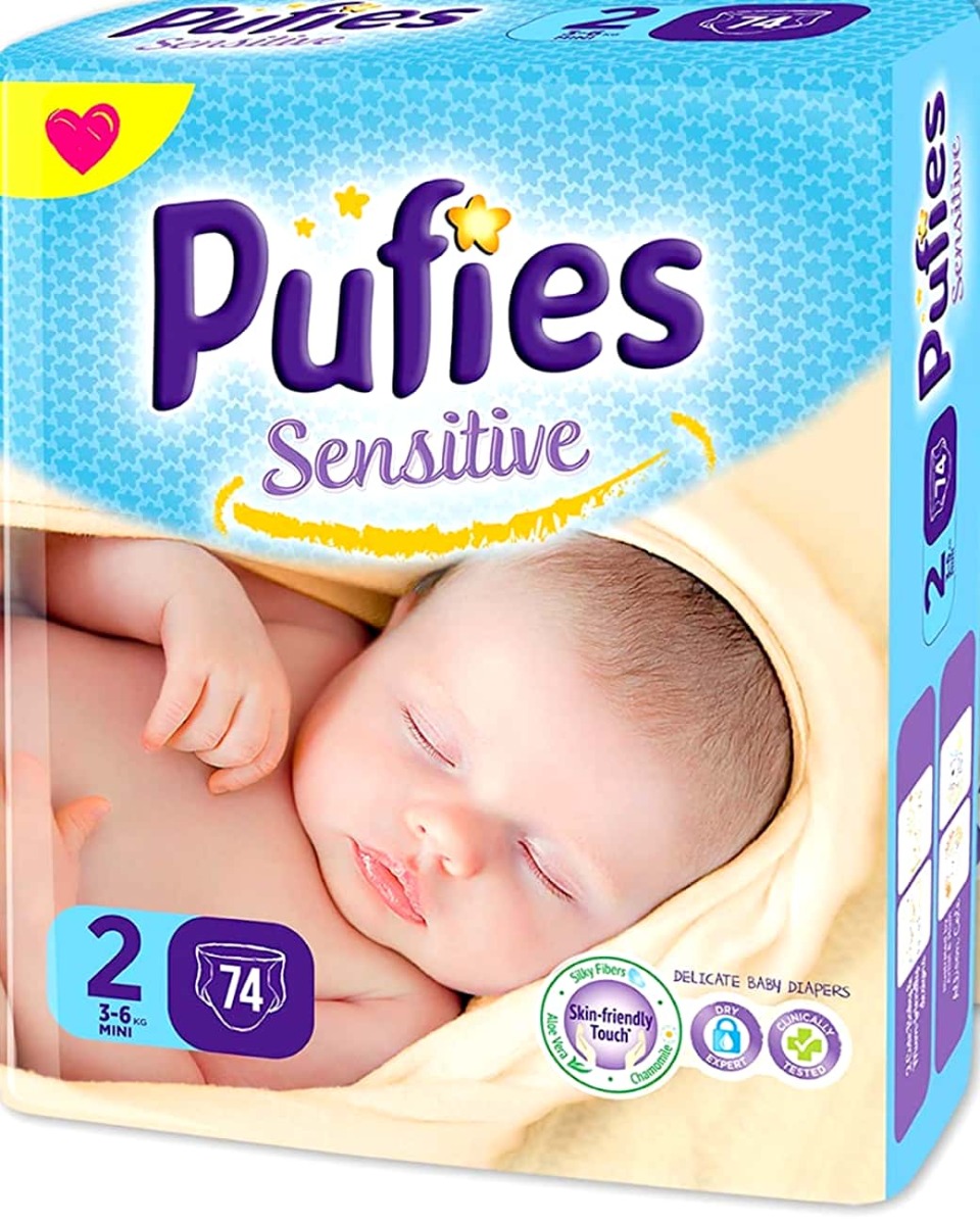 Scutece Pufies Sensitive Nr.2, 3-6 kg, 74 buc
