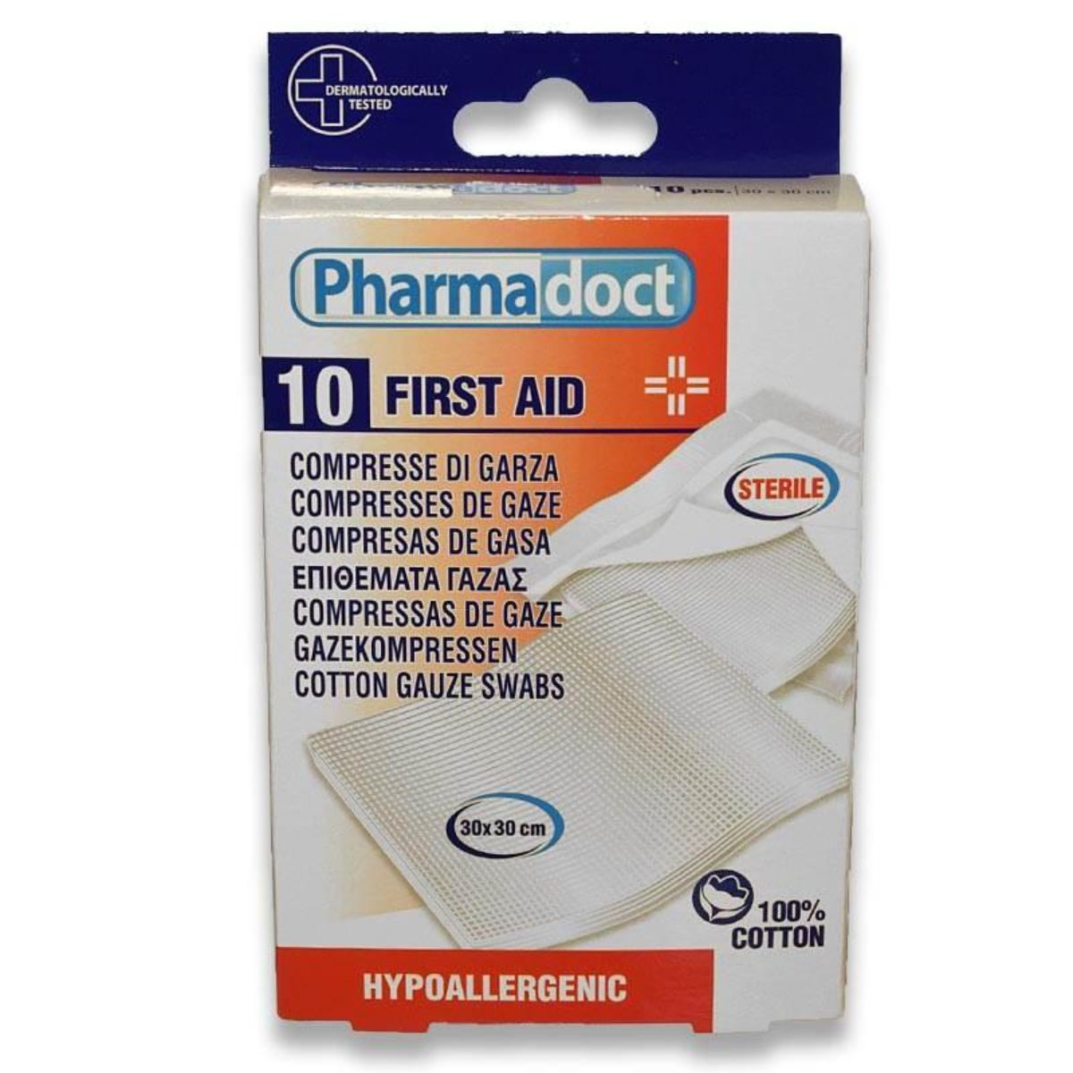Comprese sterile din bumbac, Pharmadoct First Aid, 10 Buc 30 x 30 cm