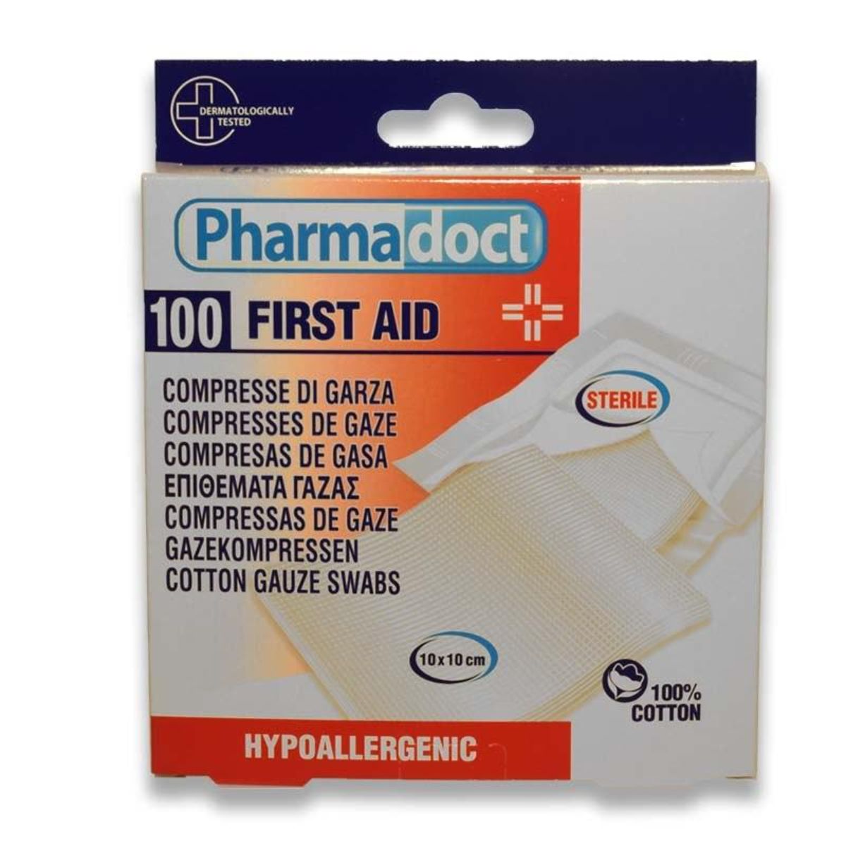Comprese sterile din bumbac, Pharmadoct First Aid, 100 Buc 10 x 10 cm 100