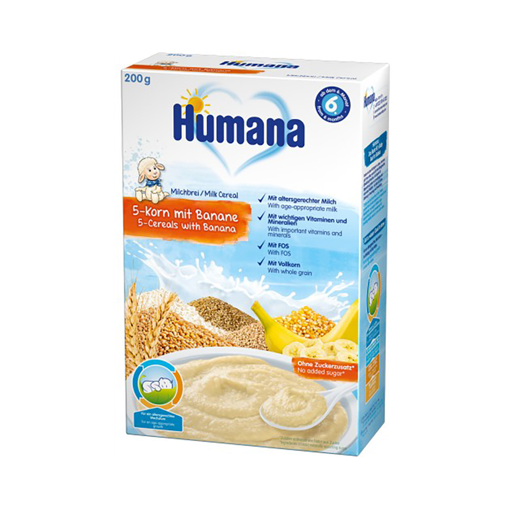 Cereale cu 5 cereale si banane humana, 200 g, 6 luni+