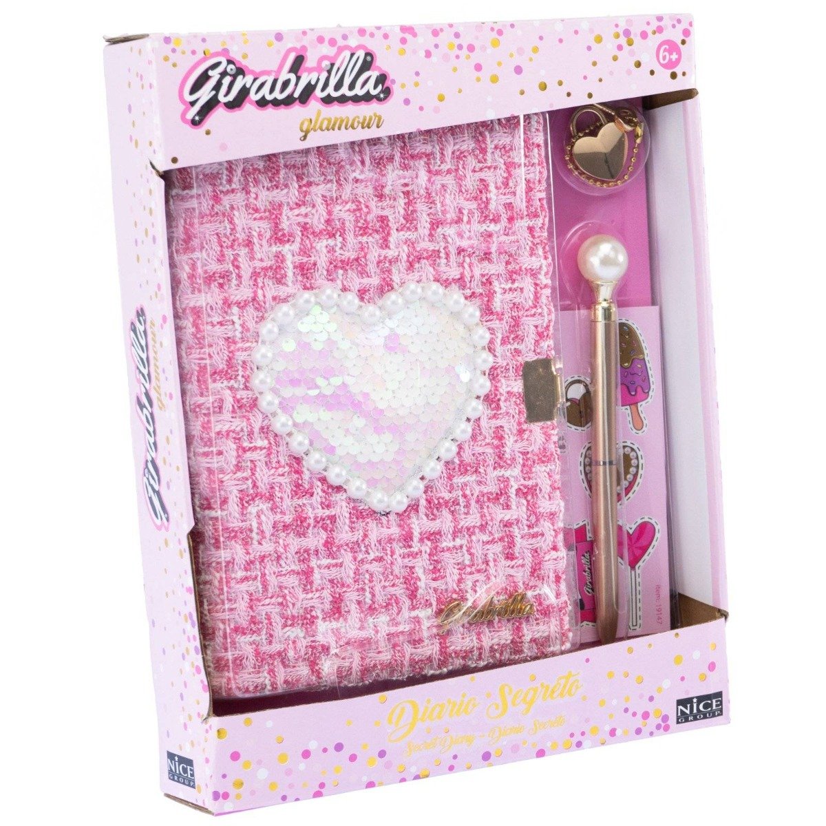 Jurnal cu coperta tweed, paiete si lacat, pix inclus, Nice, Glamour Girabrilla
