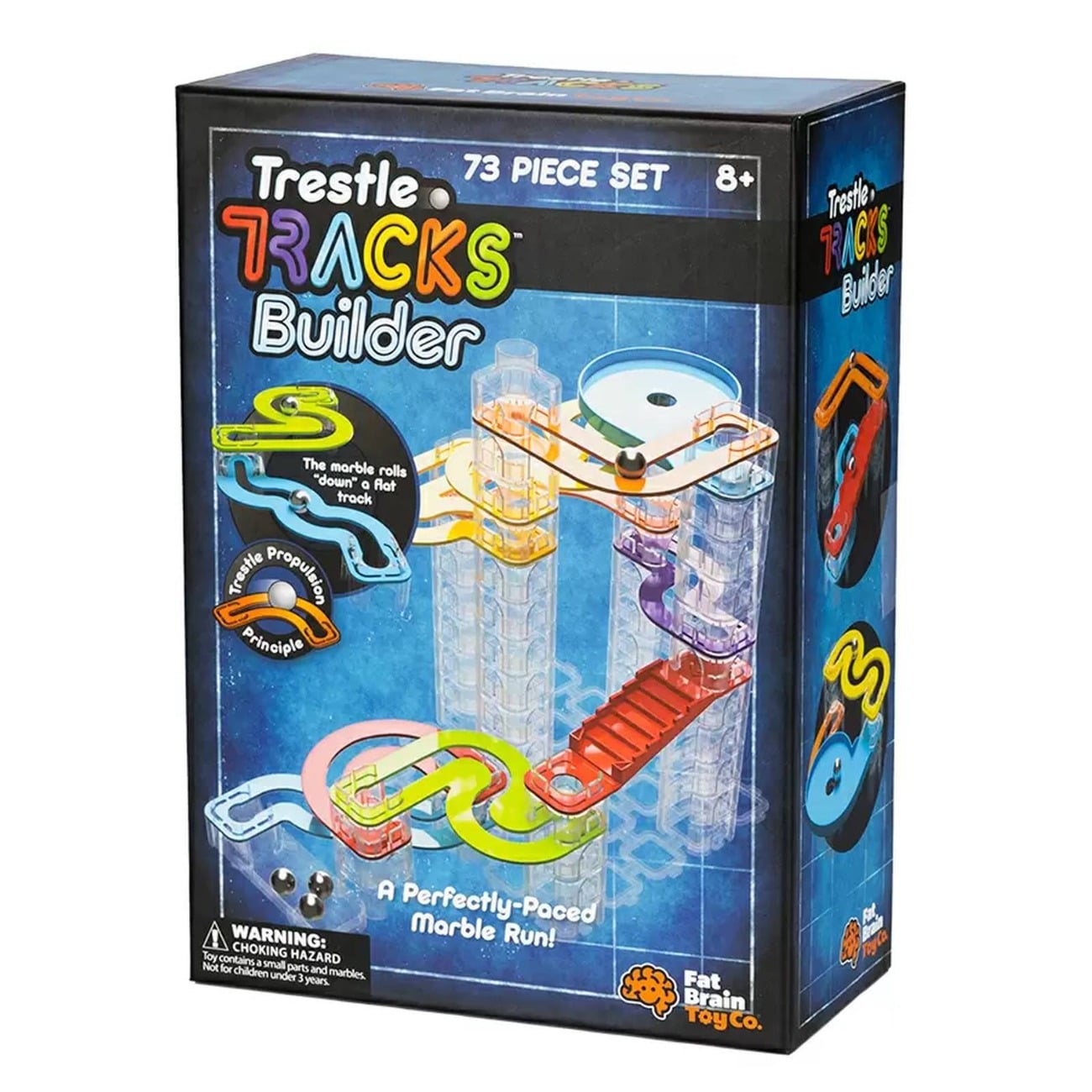 Set Stem de constructie cu traseu pentru bile, Fat Brain Toys, Trestle Tracks Builder, 73 de piese