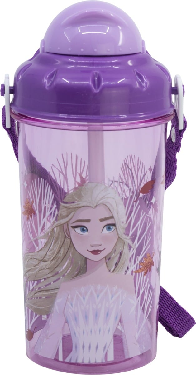 Sticla din plastic cu pai, Disney Frozen, 465 ml