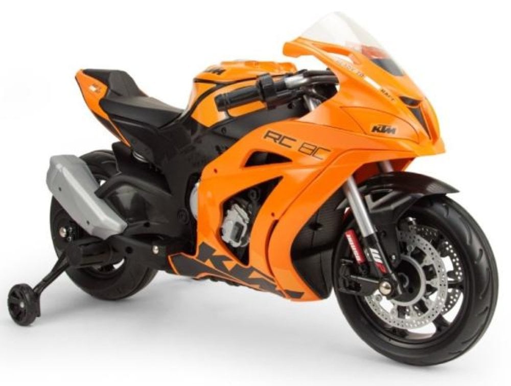 Motocicleta electrica de curse, Injusa, KTM, 12V, cu roti ajutatoare