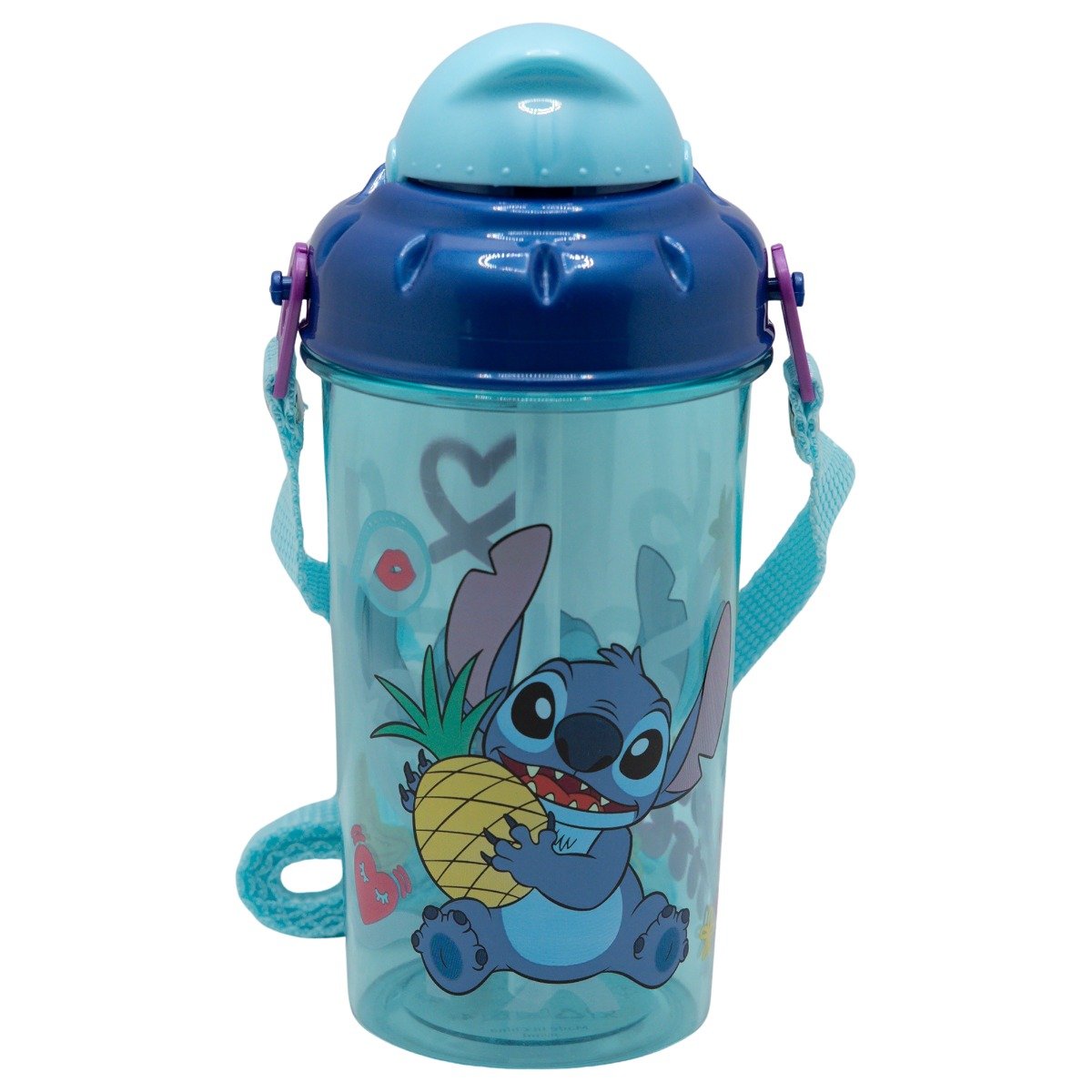Sticla din plastic cu pai, Disney Stitch, 465 ml