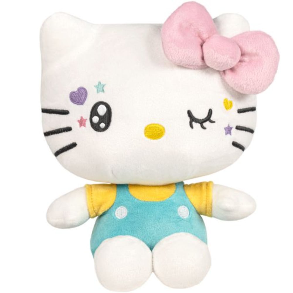 Jucarie de plus, Famosa, Hello Kitty In Your Eyes, cu salopeta vernil, 22 cm