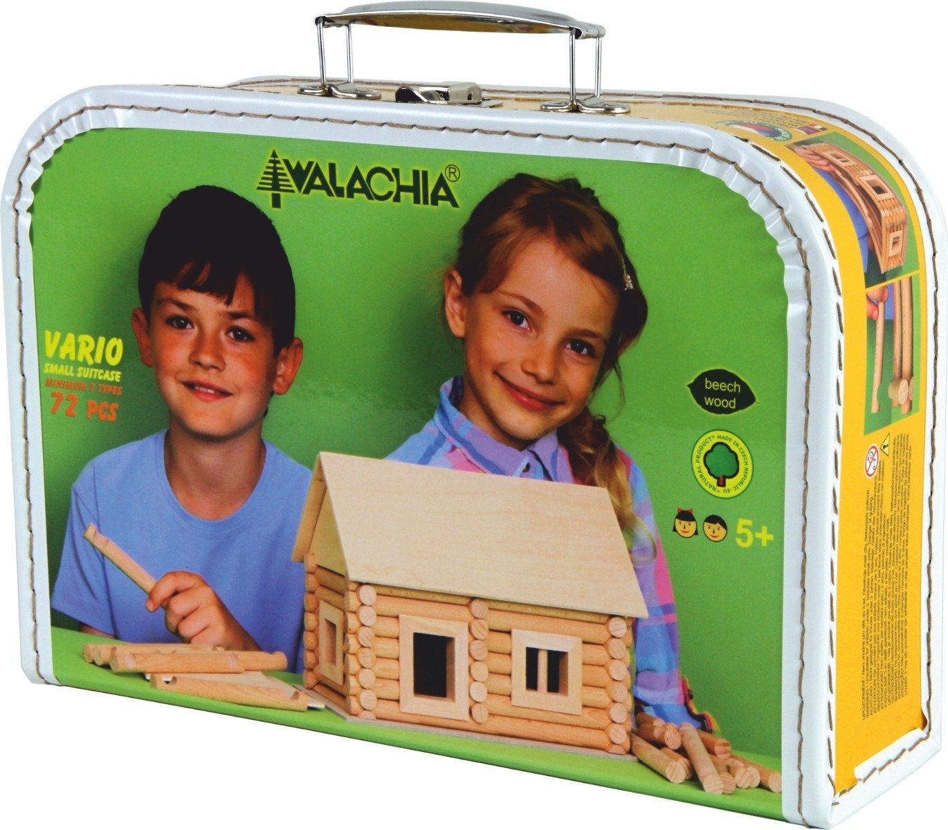 Set de constructie arhitectura, Walachia, Vario Suitcase, 72 piese din lemn