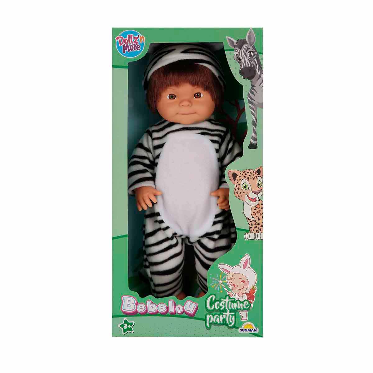 Papusa Bebelou in costum de zebra, Dollz And More, 40 cm