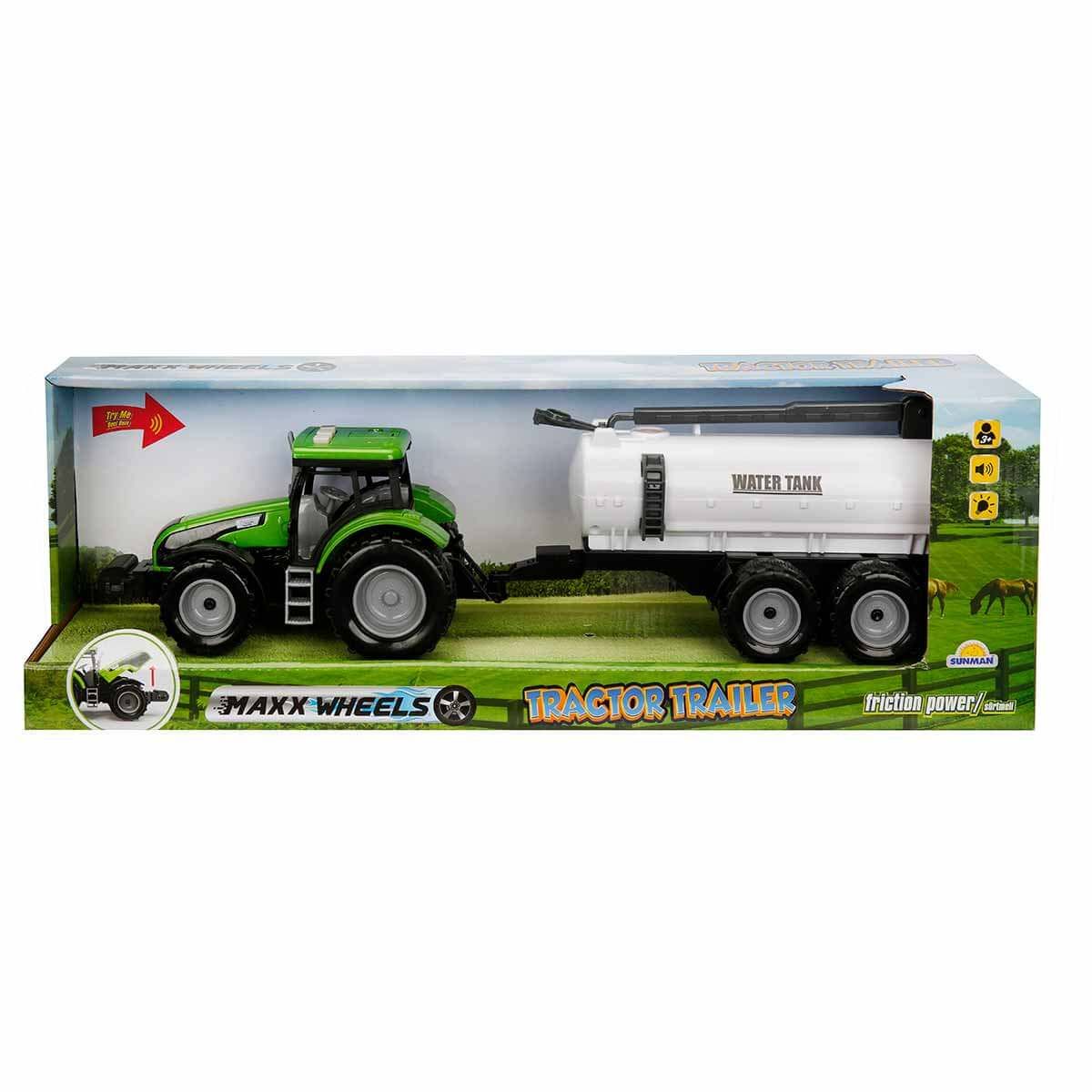 Tractor verde cu cisterna, cu lumini si sunete, Maxx Wheels, 44 cm