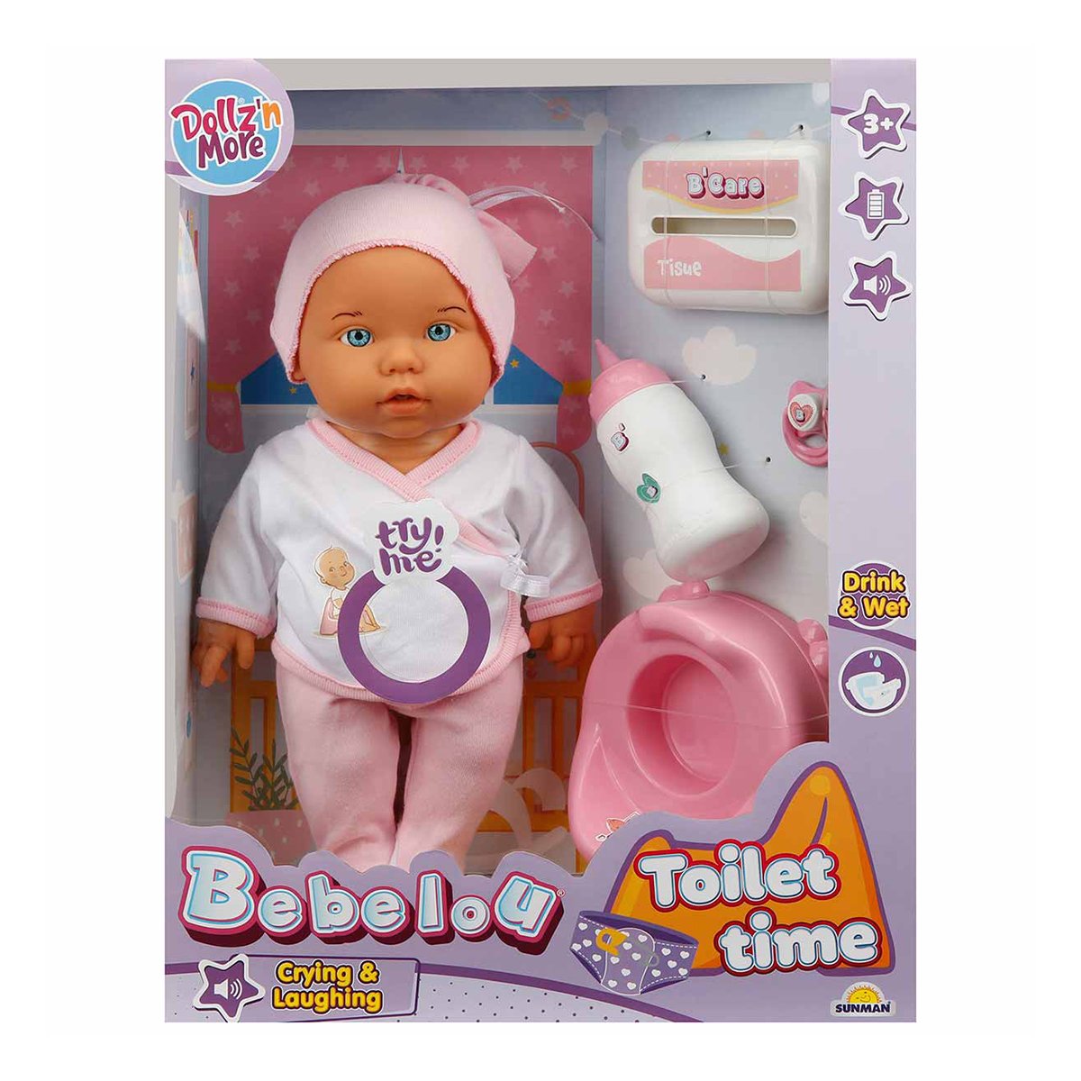 Papusa bebelus Bebelou, Dollzn More, Toilet Time, 35 cm, roz Dollz n More