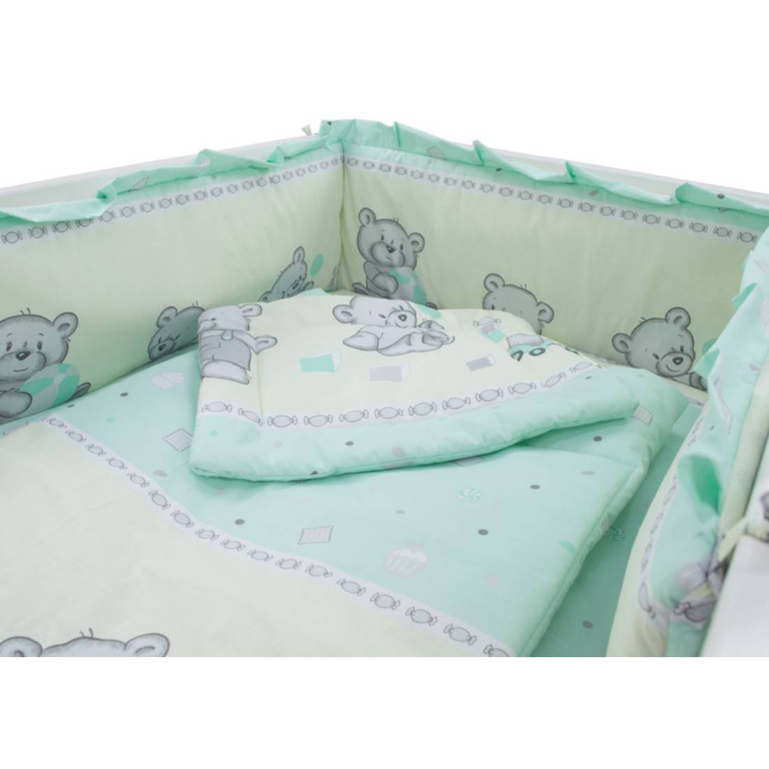Lenjerie Mykids Teddy Toys Turquoise, M1, 4 piese, 120×60 cm