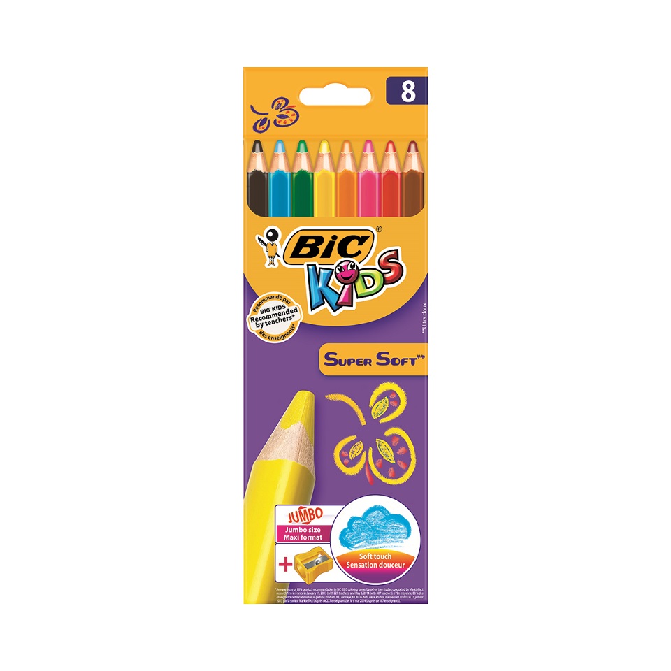 Set creioane colorate cu ascutitoare supersoft bic, p8