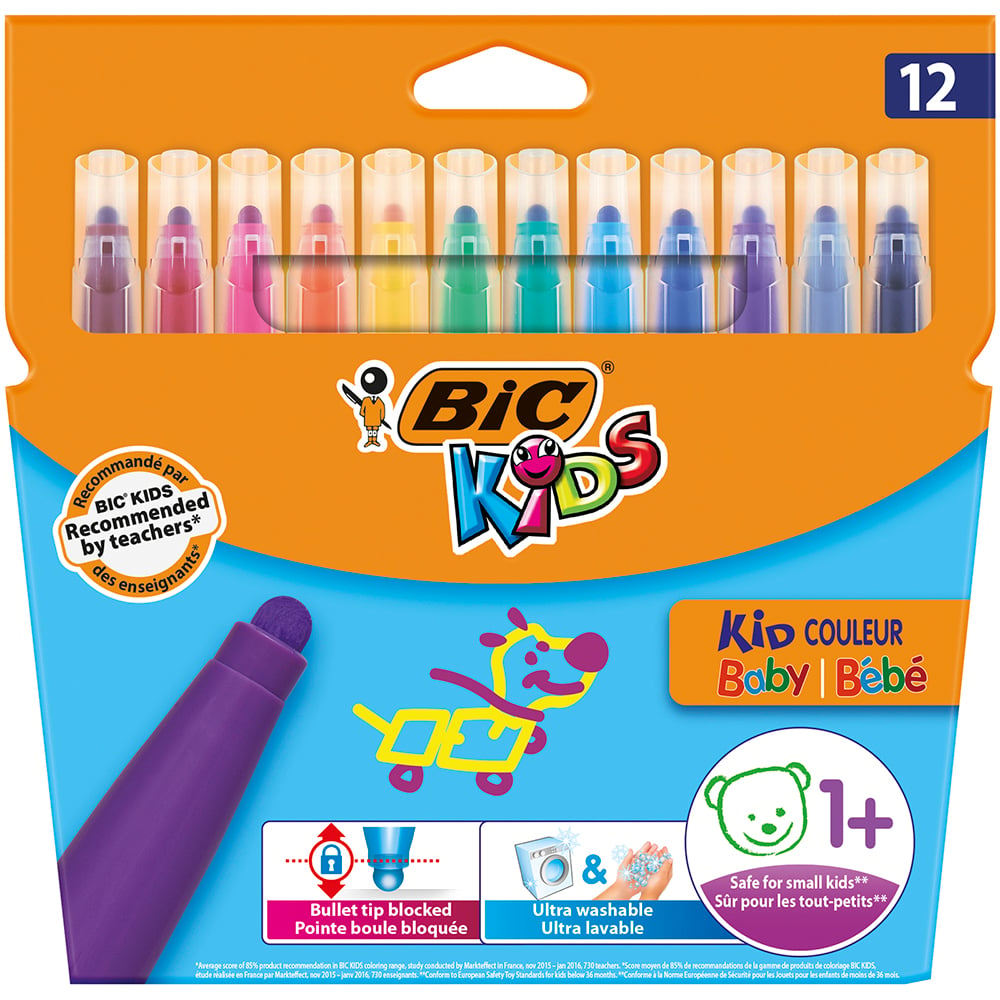 Carioci colorate Kid Couleur Baby Bic, 12 culori accesorii imagine 2022 protejamcopilaria.ro