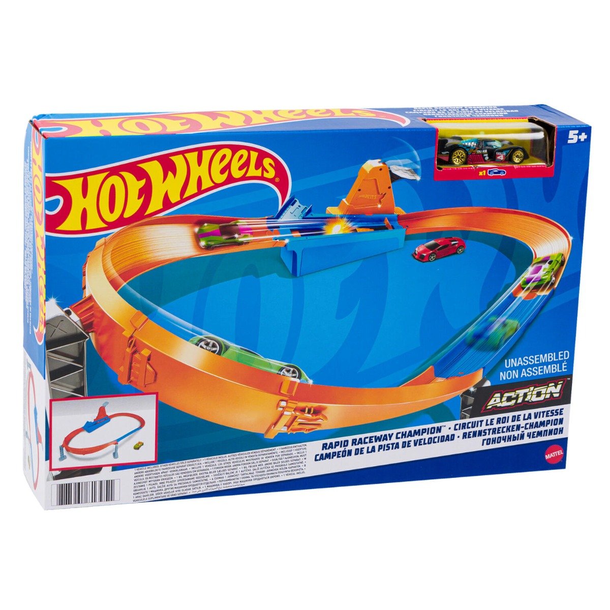 Set de joaca Circuit cu obstacole Hot Wheels, Rapid Raceway Champion GJM75