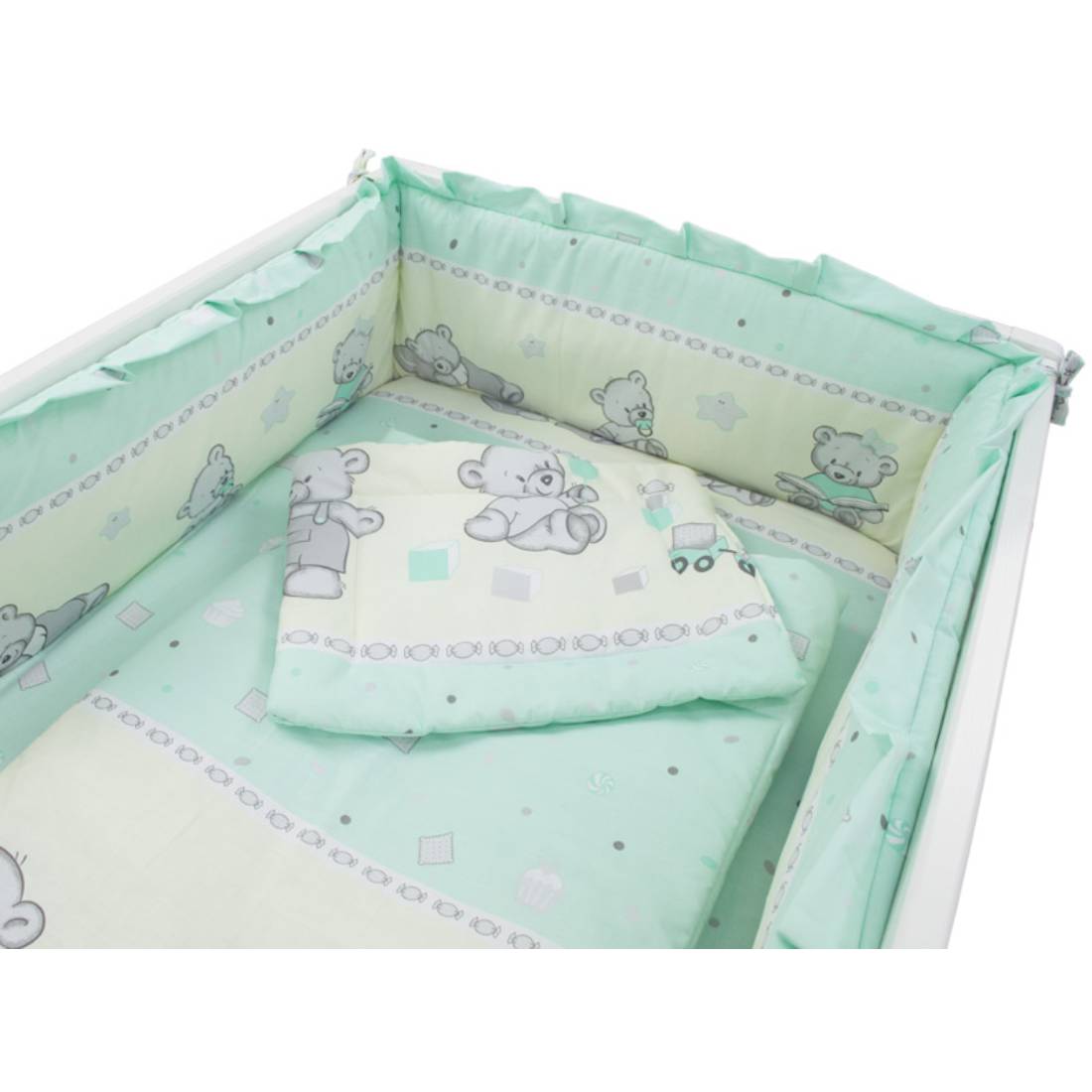 Lenjerie Mykids Teddy Toys Turquoise, 4 piese, M2, 120×60 cm
