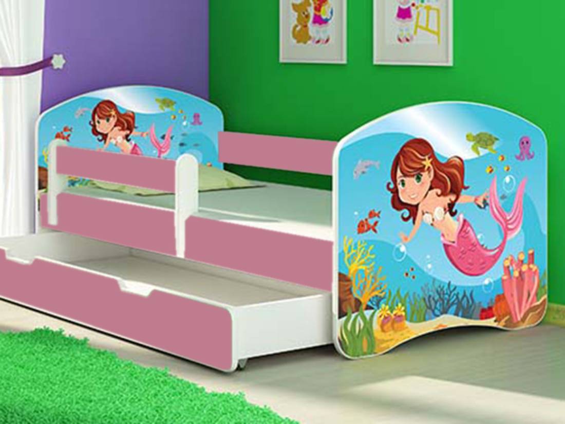 Patut tineret mykids mermaid cu sertar si saltea 160x80 cm