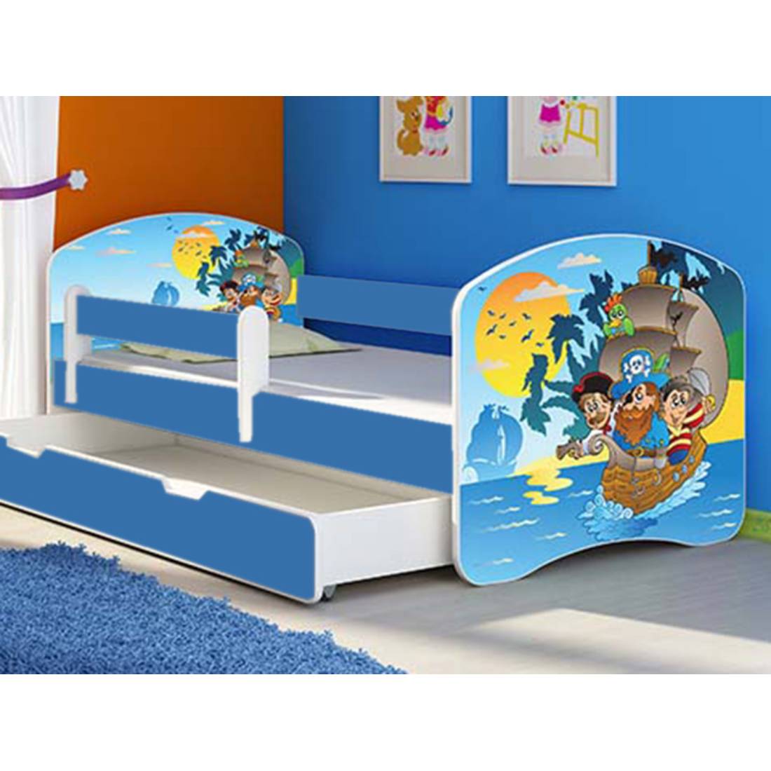 Patut tineret mykids pirates cu sertar si saltea 140x70 cm