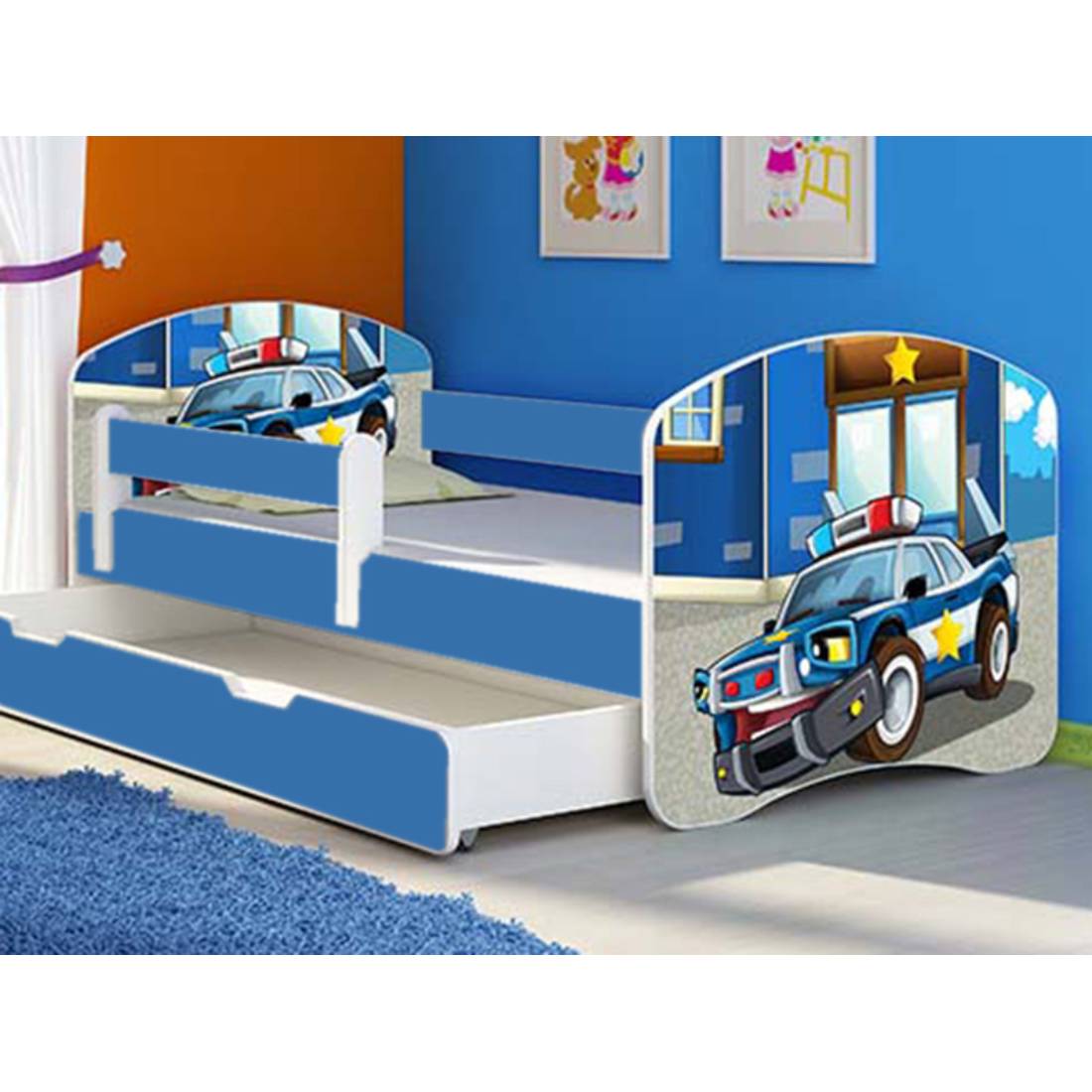 Patut Tineret MyKids Police cu Sertar si Saltea 140x70 cm