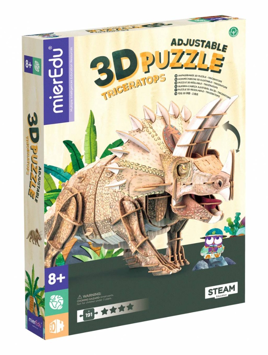 Puzzle 3D reglabil, mierEdu, Triceratops Deluxe, 191 piese