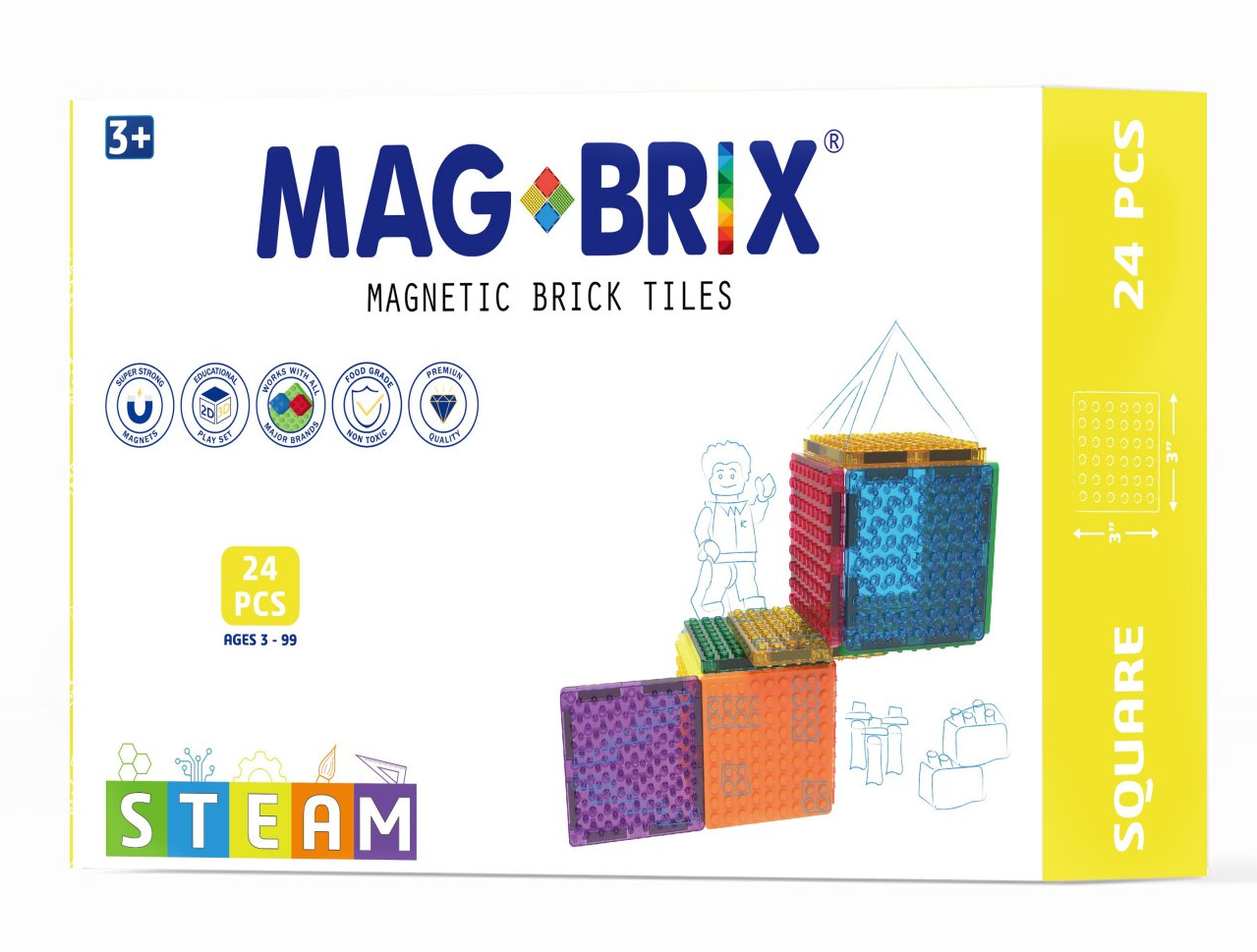 Set magnetic Magbrix, Magblox, 24 piese patrate