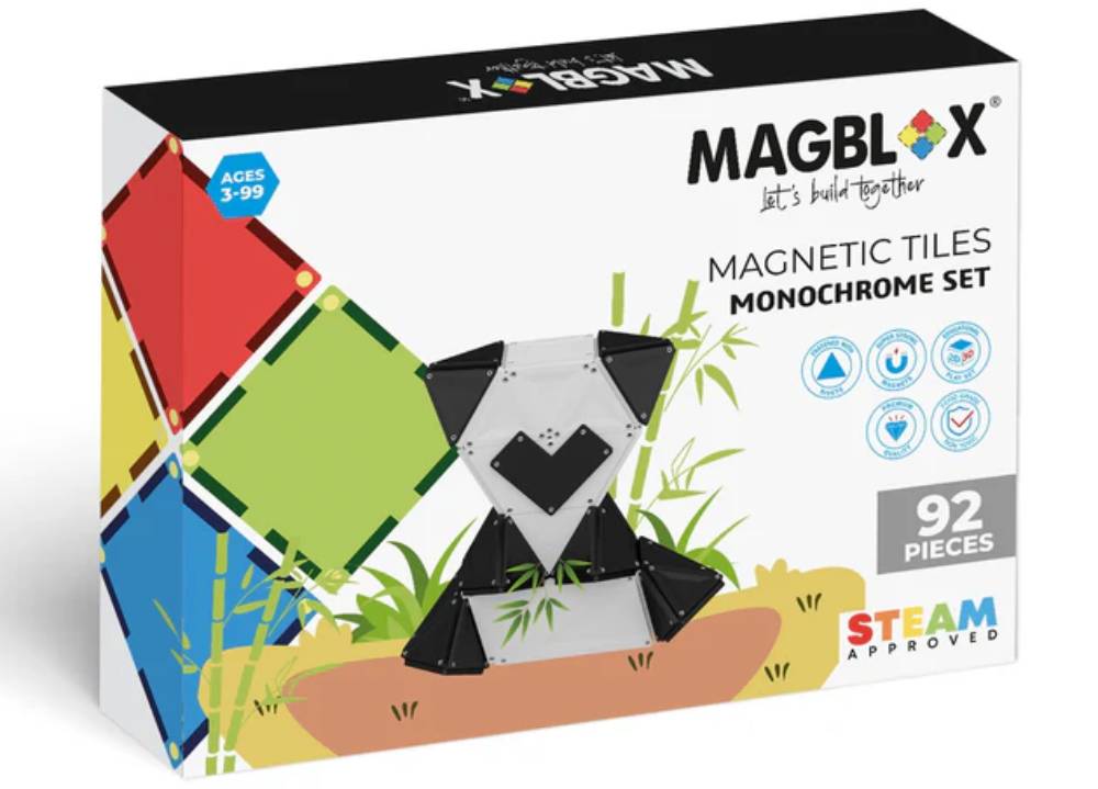 Set de constructie cu piese magnetice, Magblox, Monocrom, 92 piese