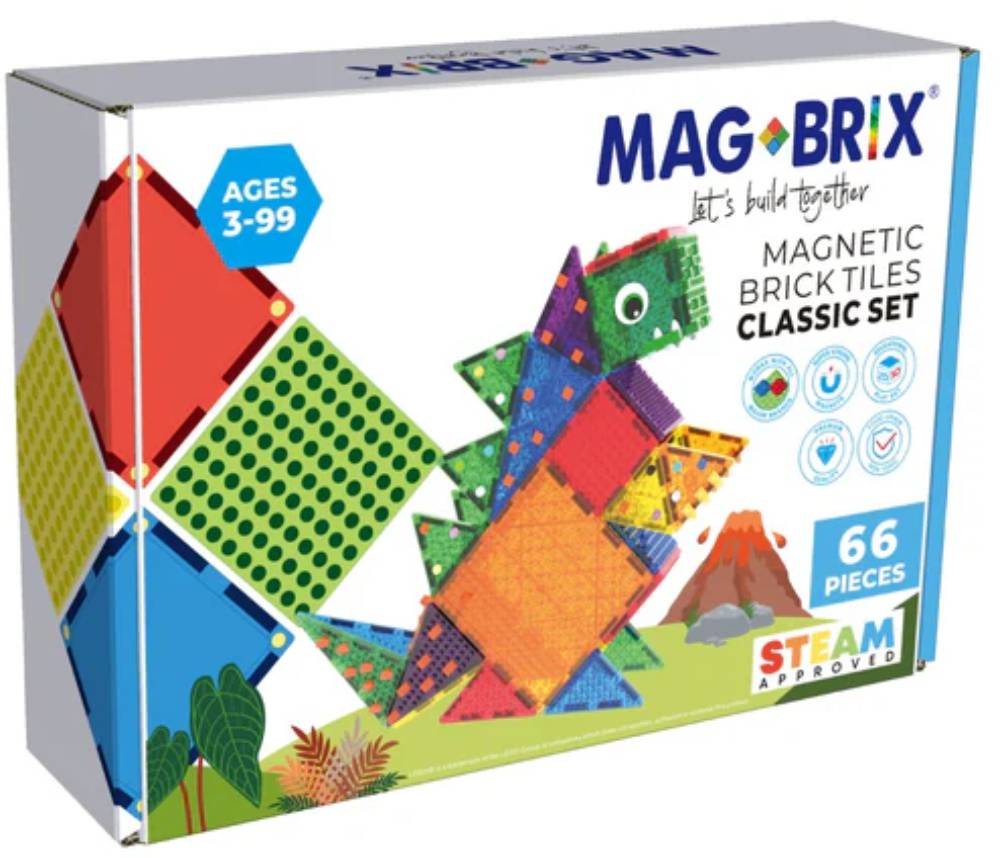 Set magnetic de constructie, Magblox, Magbrix, 66 piese translucide