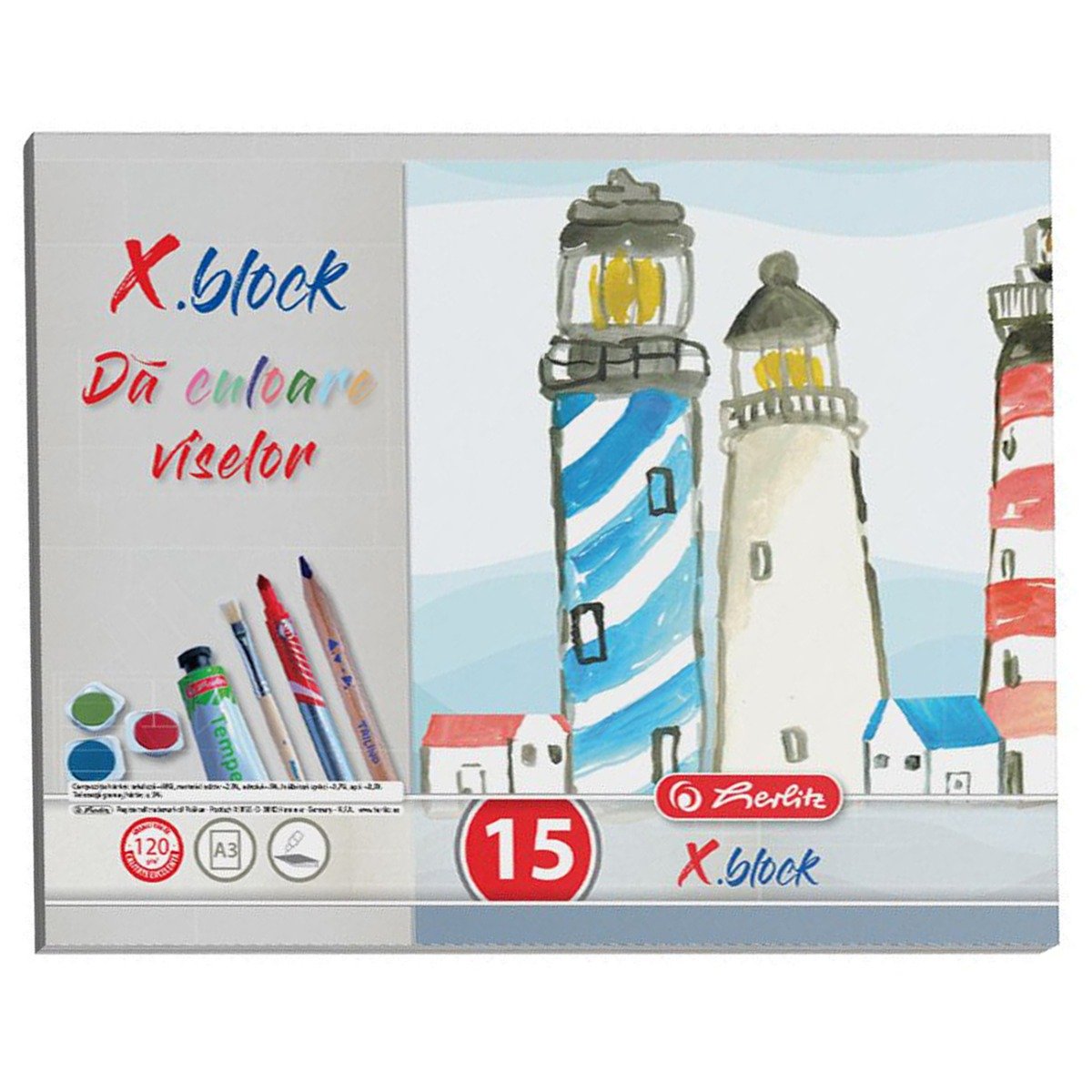 Bloc desen Herlitz X Block, A3, 15 file, Policrom