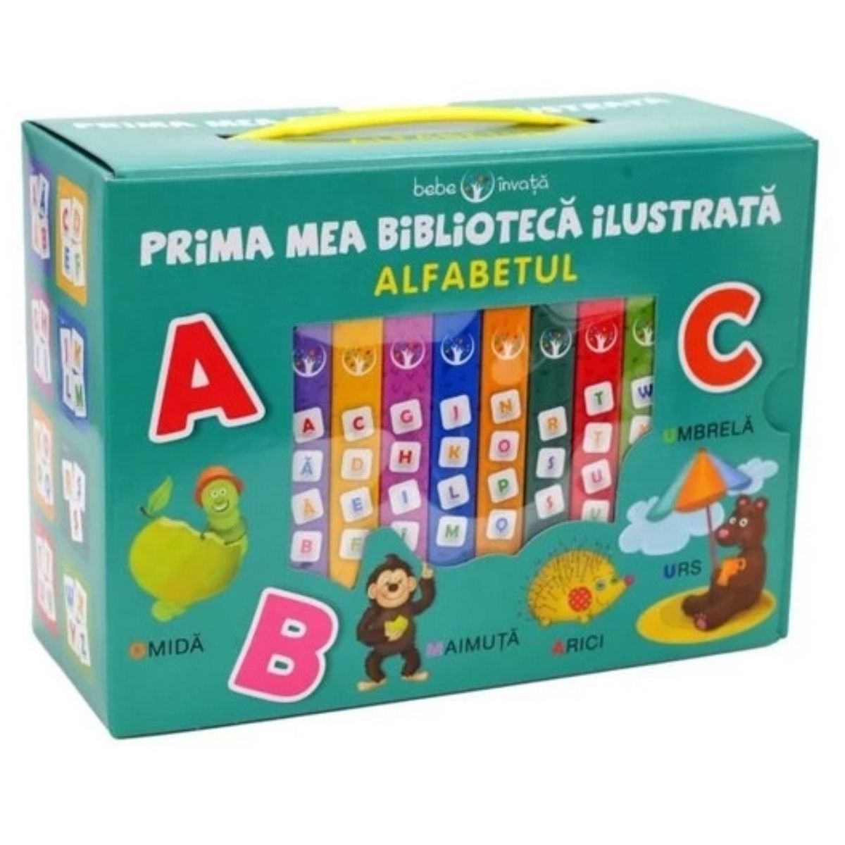 Bebe invata, Prima mea biblioteca ilustrata, Alfabetul (cutie 8 carticele) alfabetul imagine 2022 protejamcopilaria.ro