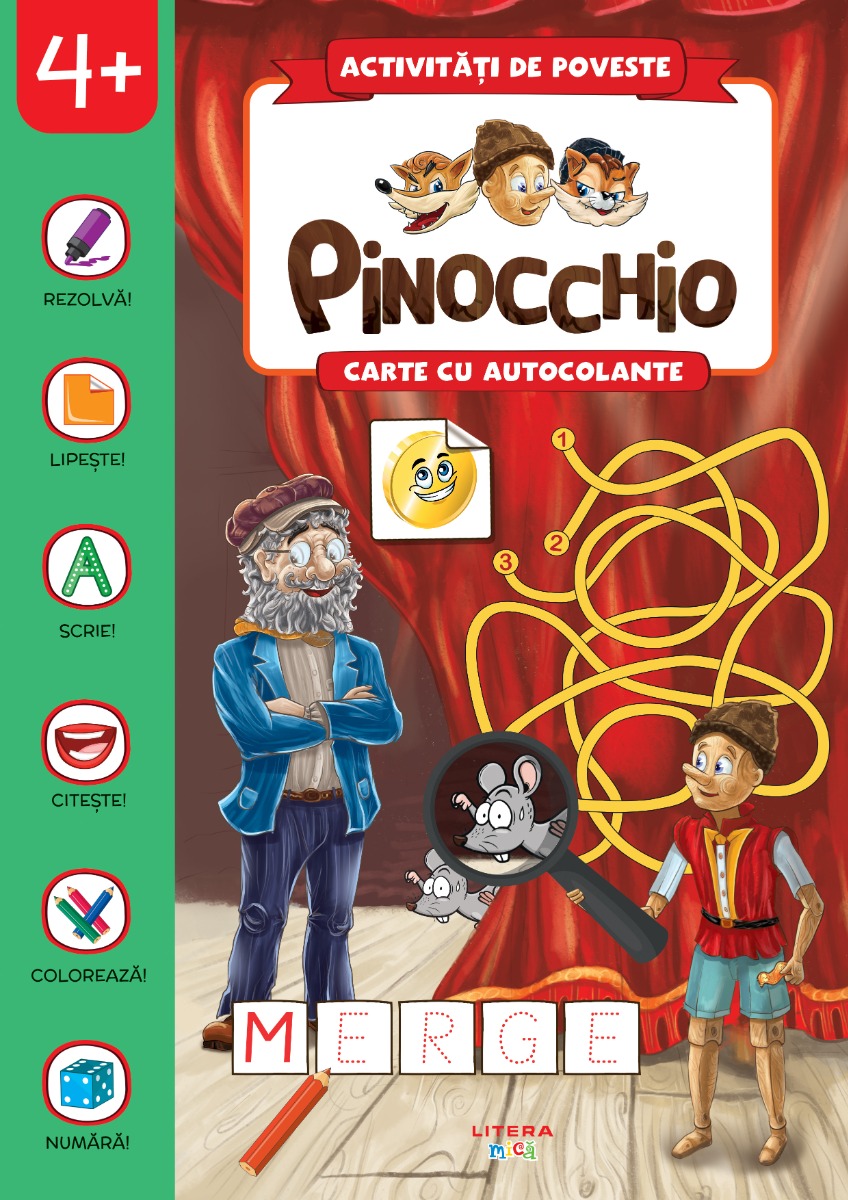 Activitati de poveste, Pinocchio, Carte cu autocolante